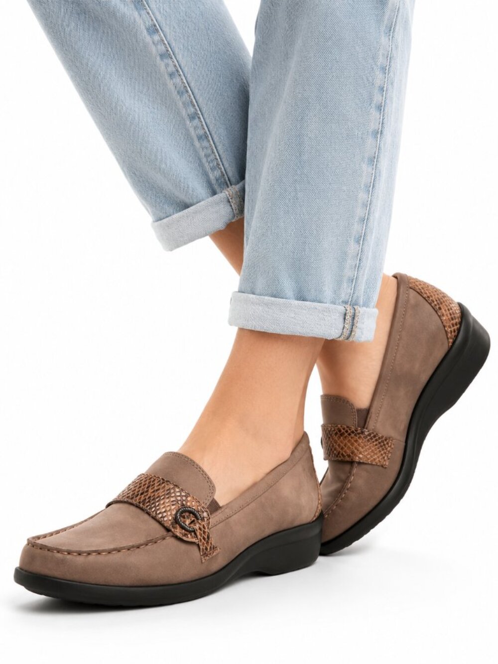 Aravon New Balance Winnie Genuine Suede Snakeskin Loafers 7 Comfort Arch Support